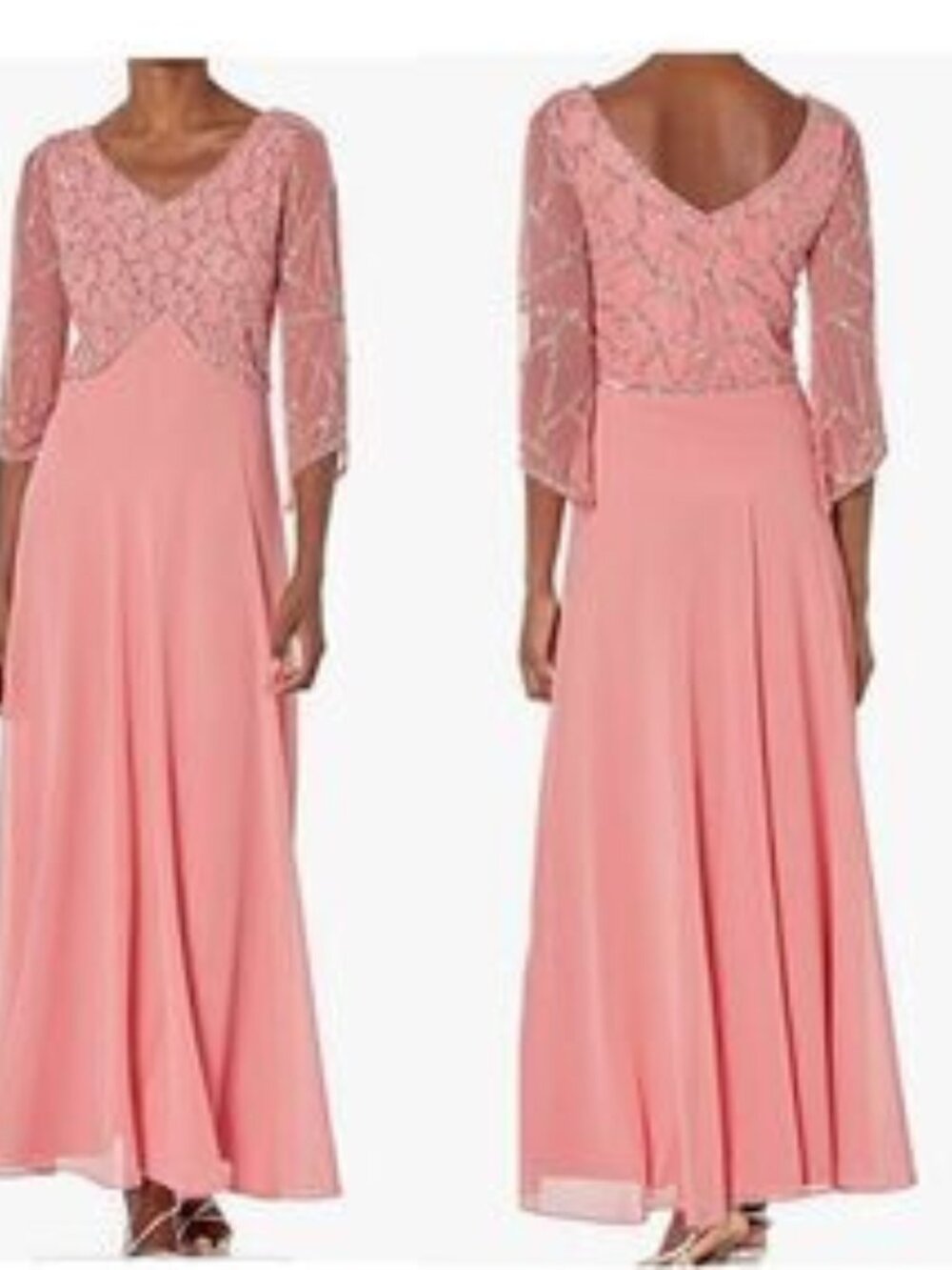 J Kara Beaded Gown 3/4 Sleeve Blush Size 22 Formal Evening Dress